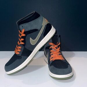 Nike Men's Black and Olive Sneakers with Orange Laces